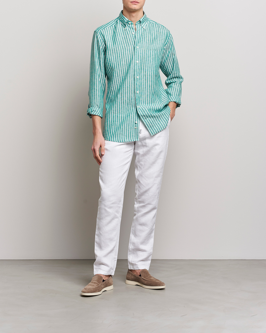Herre | Skjorter | Eton | Slim Fit Striped Linen Shirt Green