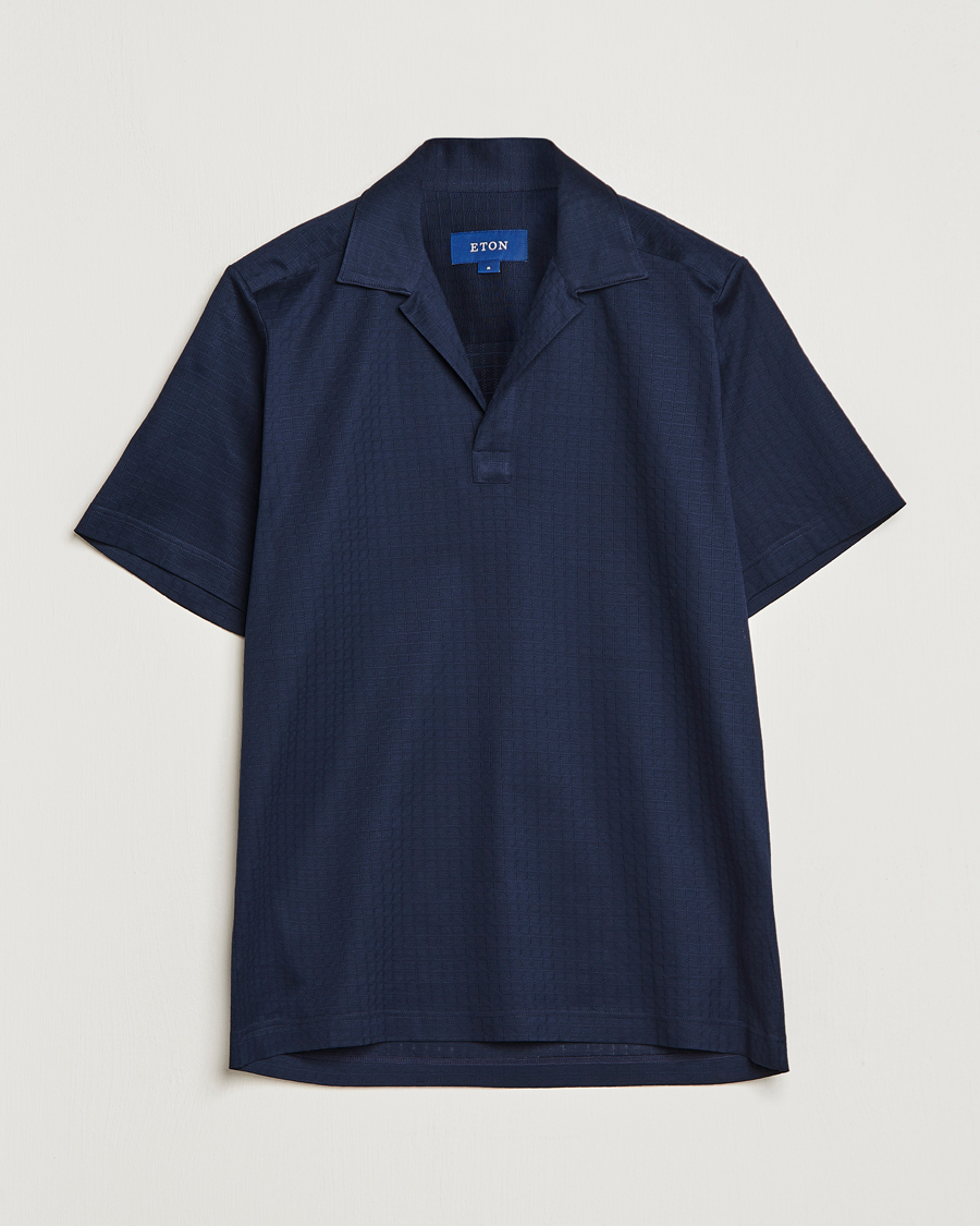 Herre | Pikéer | Eton | Filo Di Scozia Open Collor Shirt Navy Blue