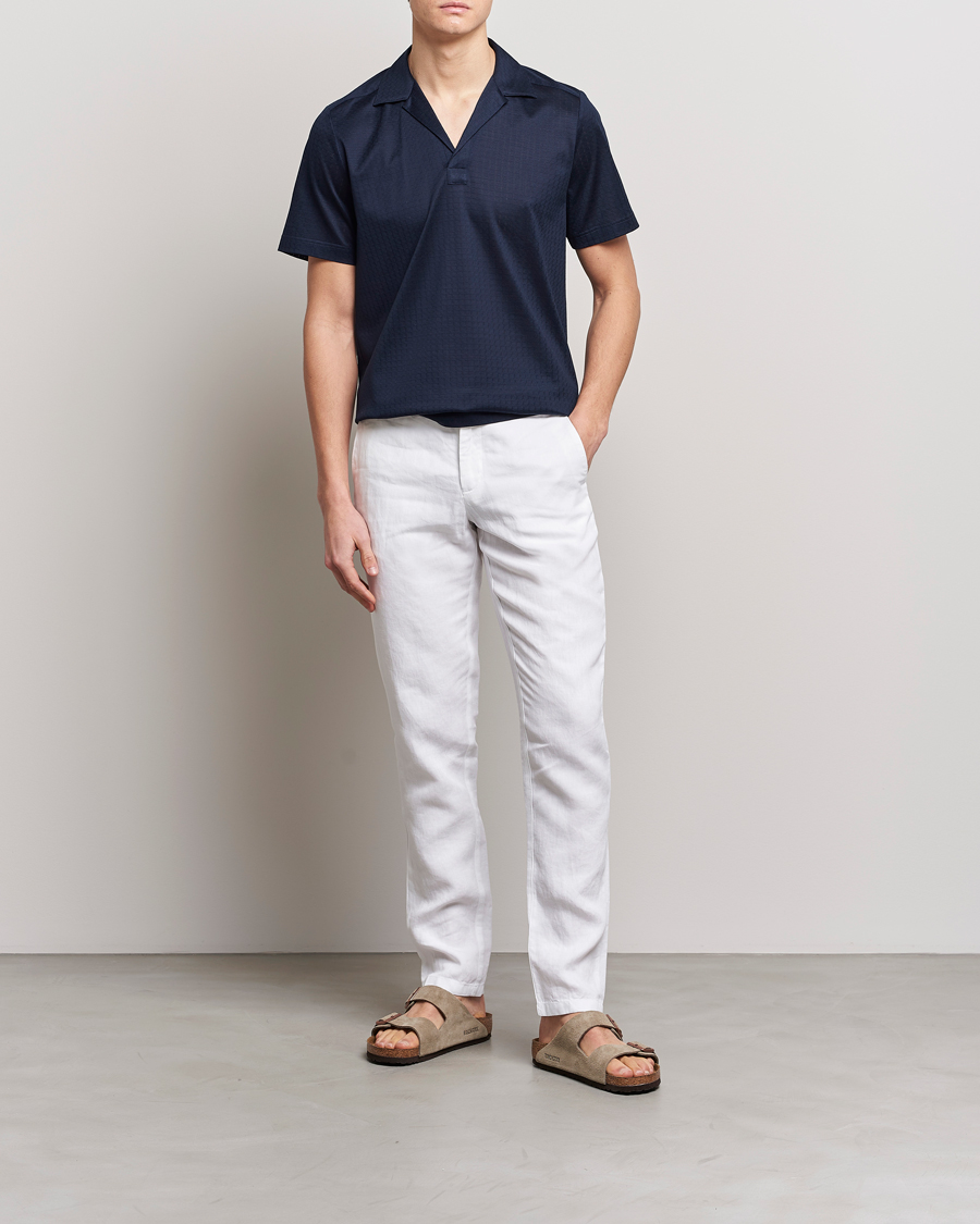 Herre | Pikéer | Eton | Filo Di Scozia Open Collor Shirt Navy Blue