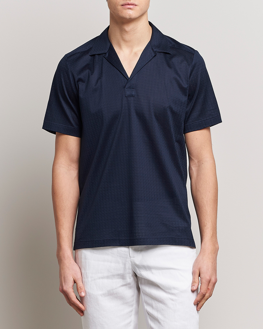 Herre | Pikéer | Eton | Filo Di Scozia Open Collor Shirt Navy Blue