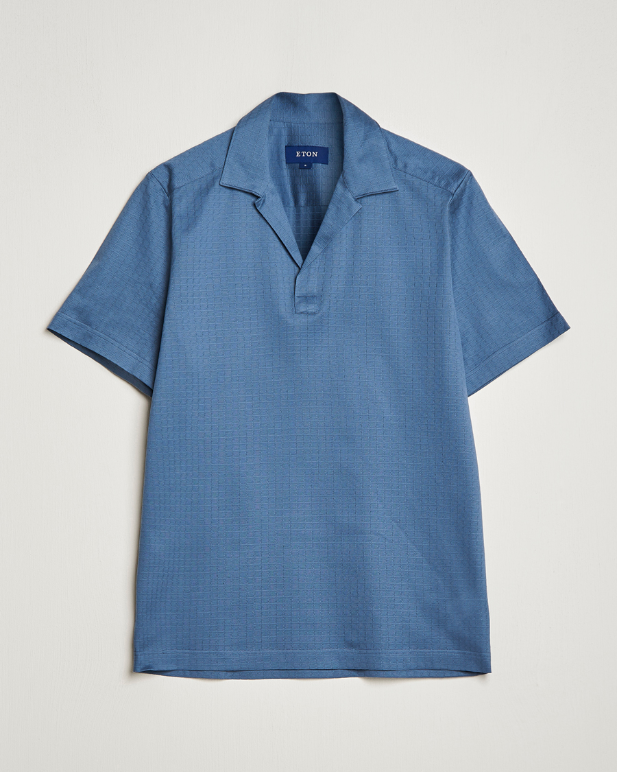 Herre | Pikéer | Eton | Filo Di Scozia Open Collor Shirt Light Blue