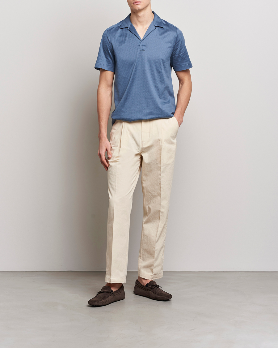 Herre | Pikéer | Eton | Filo Di Scozia Open Collor Shirt Light Blue