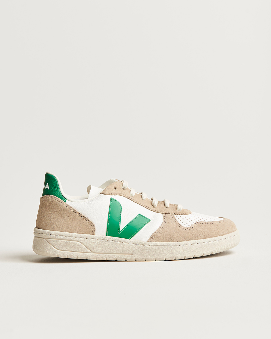 Herre | Veja V-10 Chromefree Leather Extra White/Emeraude Green | Veja | V-10 Chromefree Leather Extra White/Emeraude Green