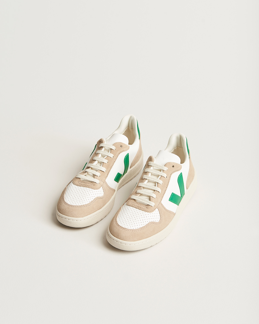 Herre | Veja V-10 Chromefree Leather Extra White/Emeraude Green | Veja | V-10 Chromefree Leather Extra White/Emeraude Green