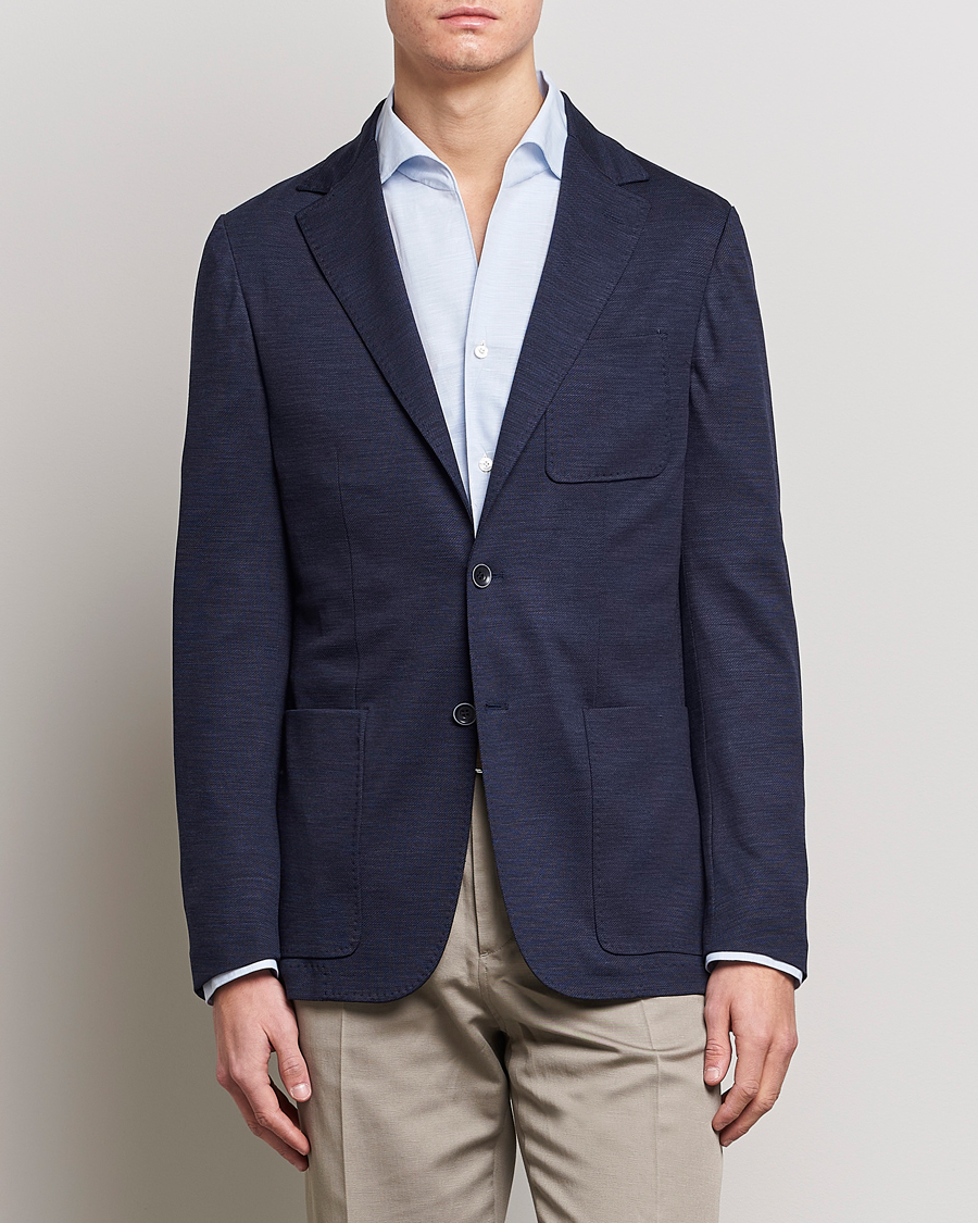 Herre | Ullblazer | Canali | Wool Jersey Blazer Navy