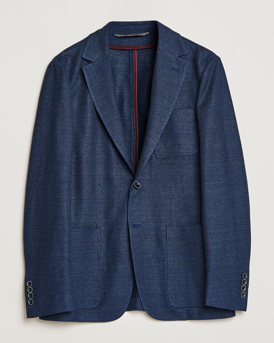Herre | Dressjakker | Canali | Linen/Cotton Jersey Blazer Dark Blue