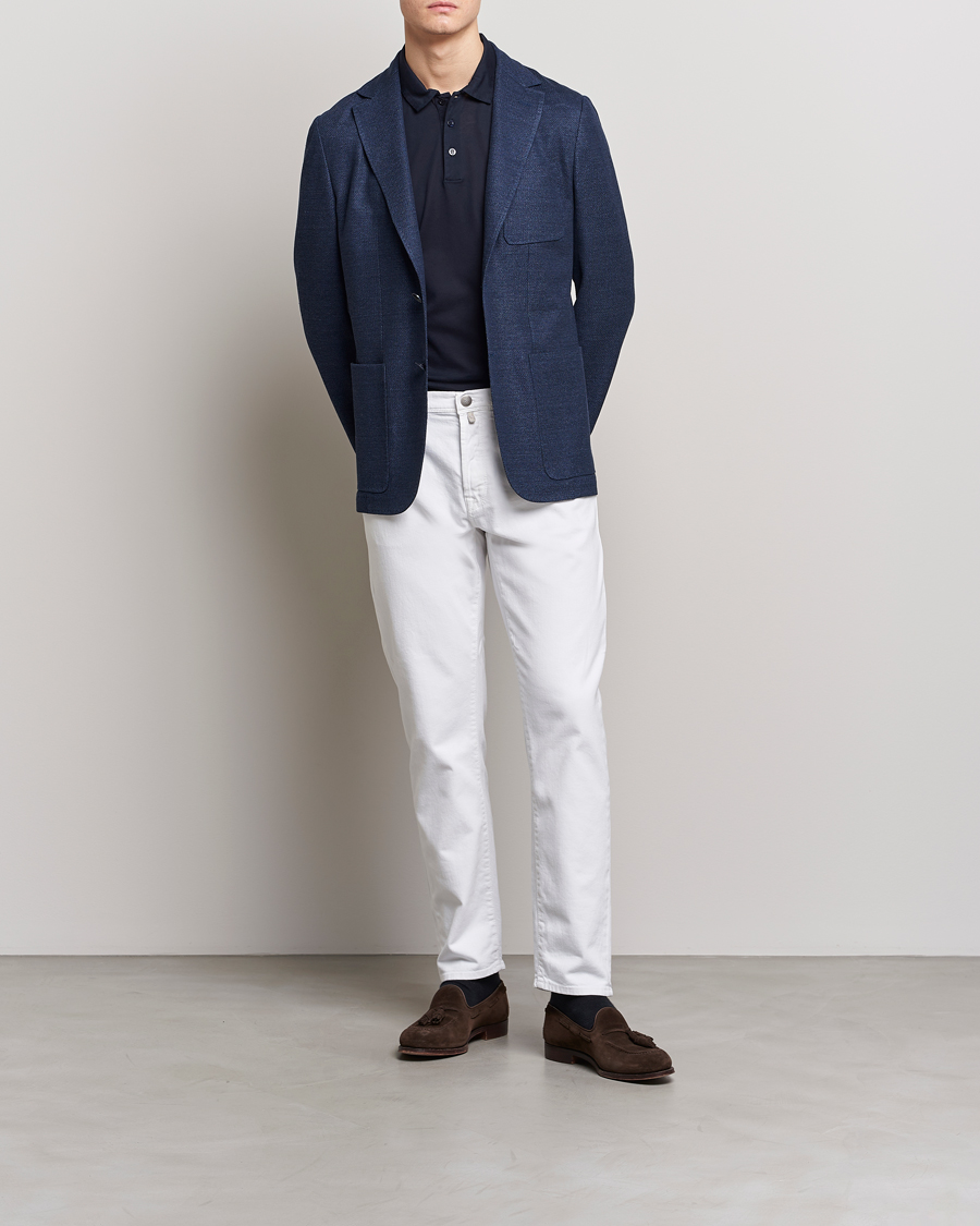 Herre | Dressjakker | Canali | Linen/Cotton Jersey Blazer Dark Blue
