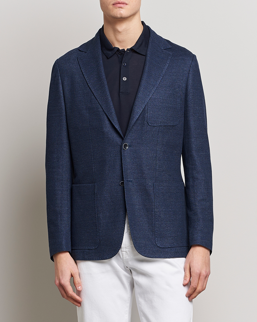 Herre | Linblazer | Canali | Linen/Cotton Jersey Blazer Dark Blue