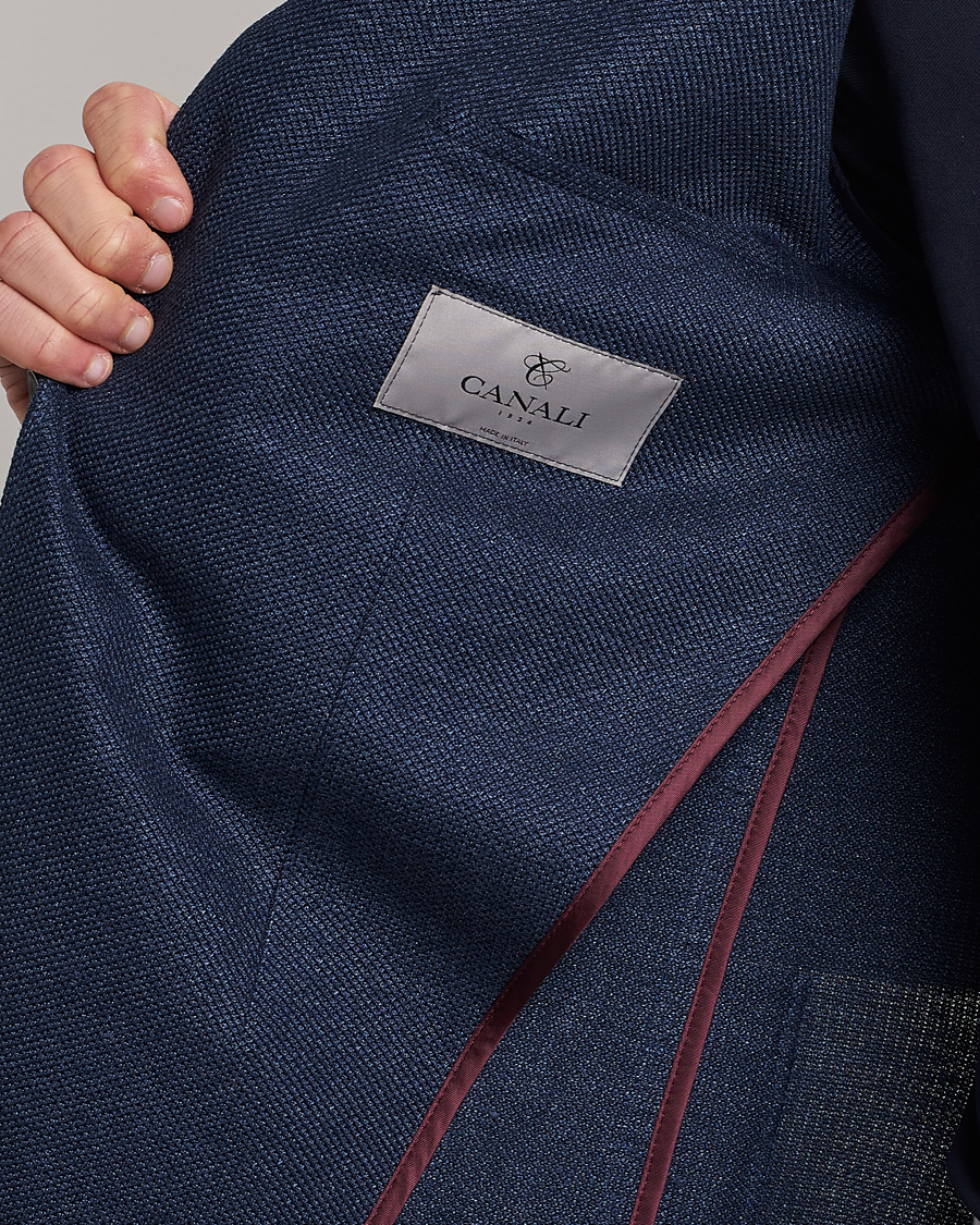 Herre | Dressjakker | Canali | Linen/Cotton Jersey Blazer Dark Blue
