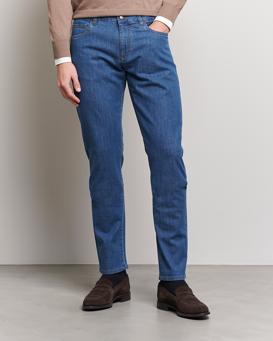 Herre | Slim fit | Canali | Slim Fit Soft Denim Jeans Blue Wash