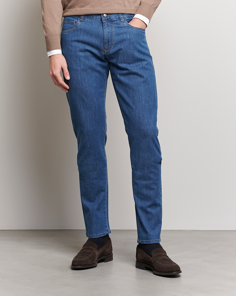 Herre | Italian Department | Canali | Slim Fit 5-Pocket Jeans Blue Wash