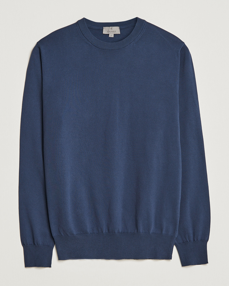 Herre | Gensere | Canali | Cotton Crew Neck Pullover Steel Blue