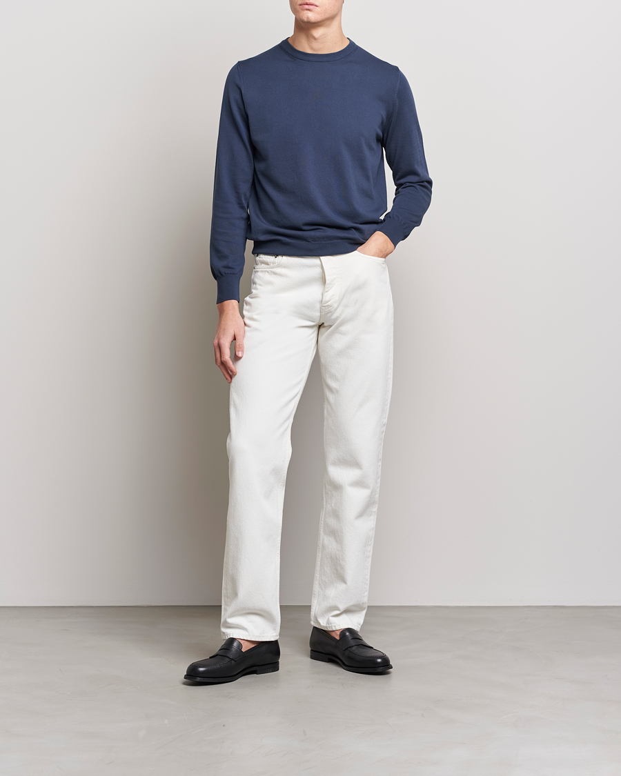 Herre | Gensere | Canali | Cotton Crew Neck Pullover Steel Blue