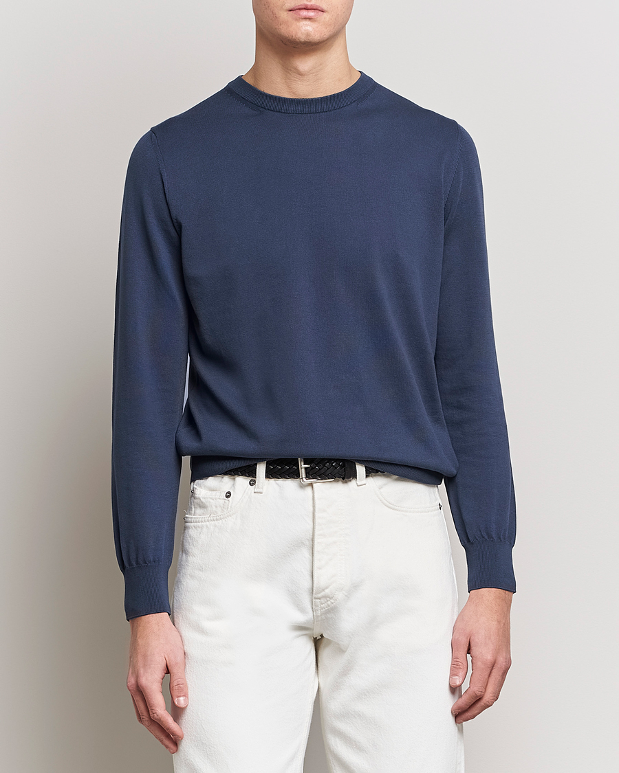 Herre | Canali | Canali | Cotton Crew Neck Pullover Steel Blue