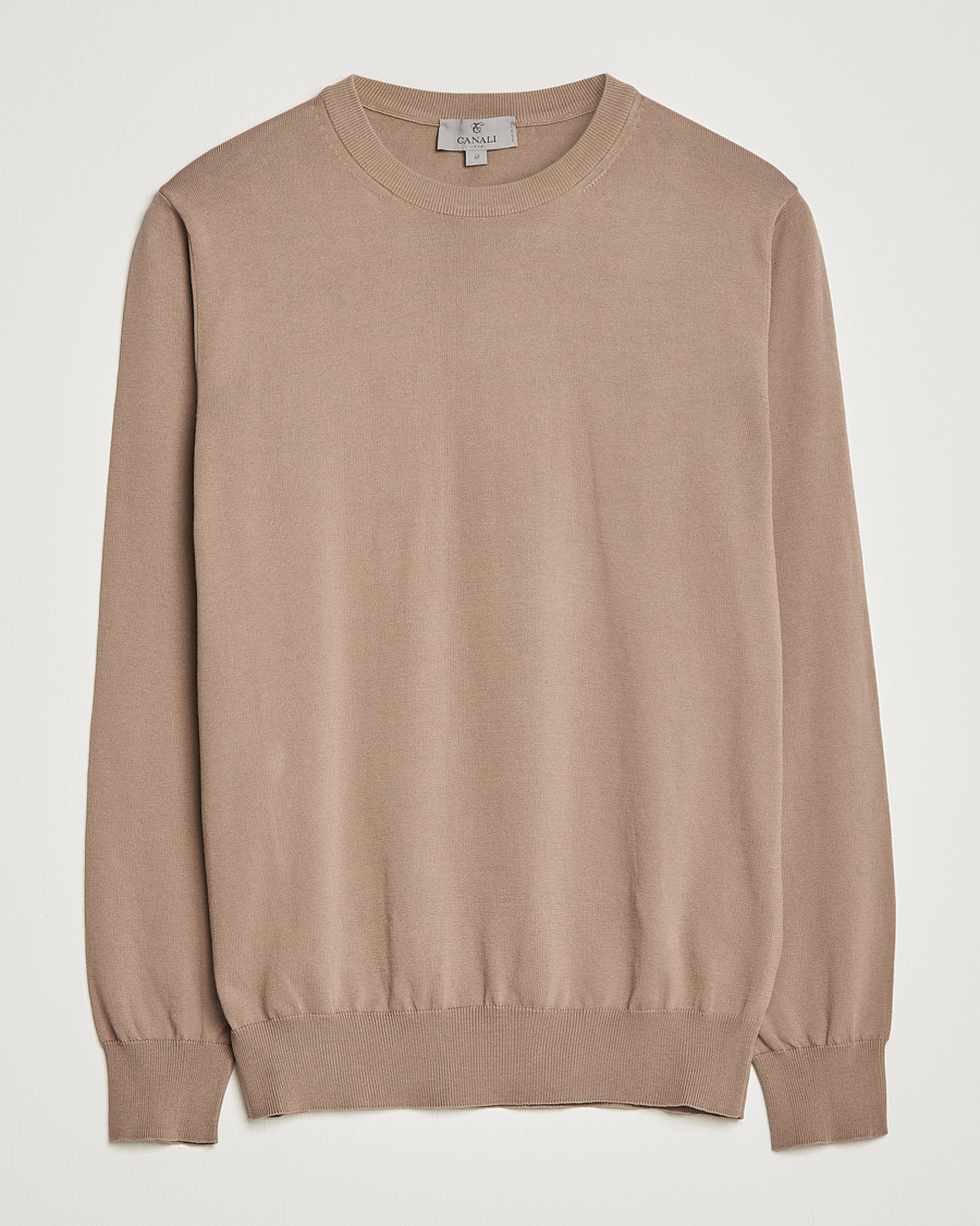 Herre | Gensere | Canali | Cotton Crew Neck Pullover Brown
