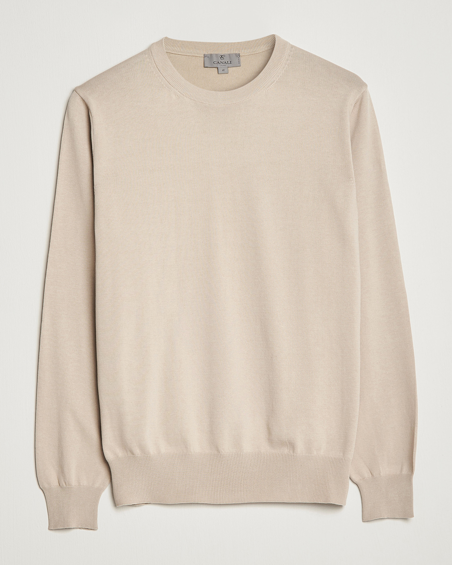 Herre | Gensere | Canali | Cotton Crew Neck Pullover Beige