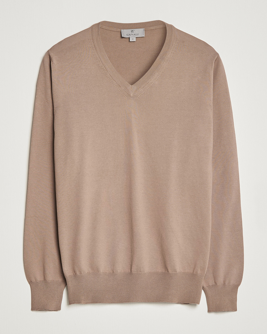 Herre | Gensere | Canali | Cotton V-Neck Pullover Brown