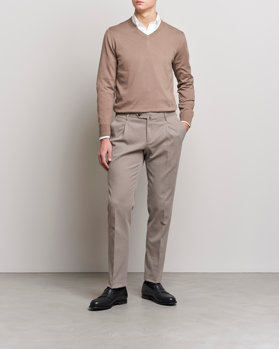 Herre | Gensere | Canali | Cotton V-Neck Pullover Brown