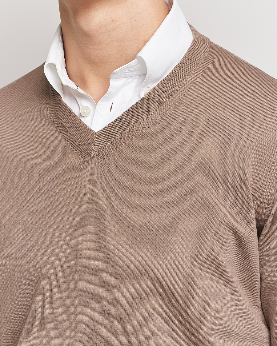 Herre | Gensere | Canali | Cotton V-Neck Pullover Brown
