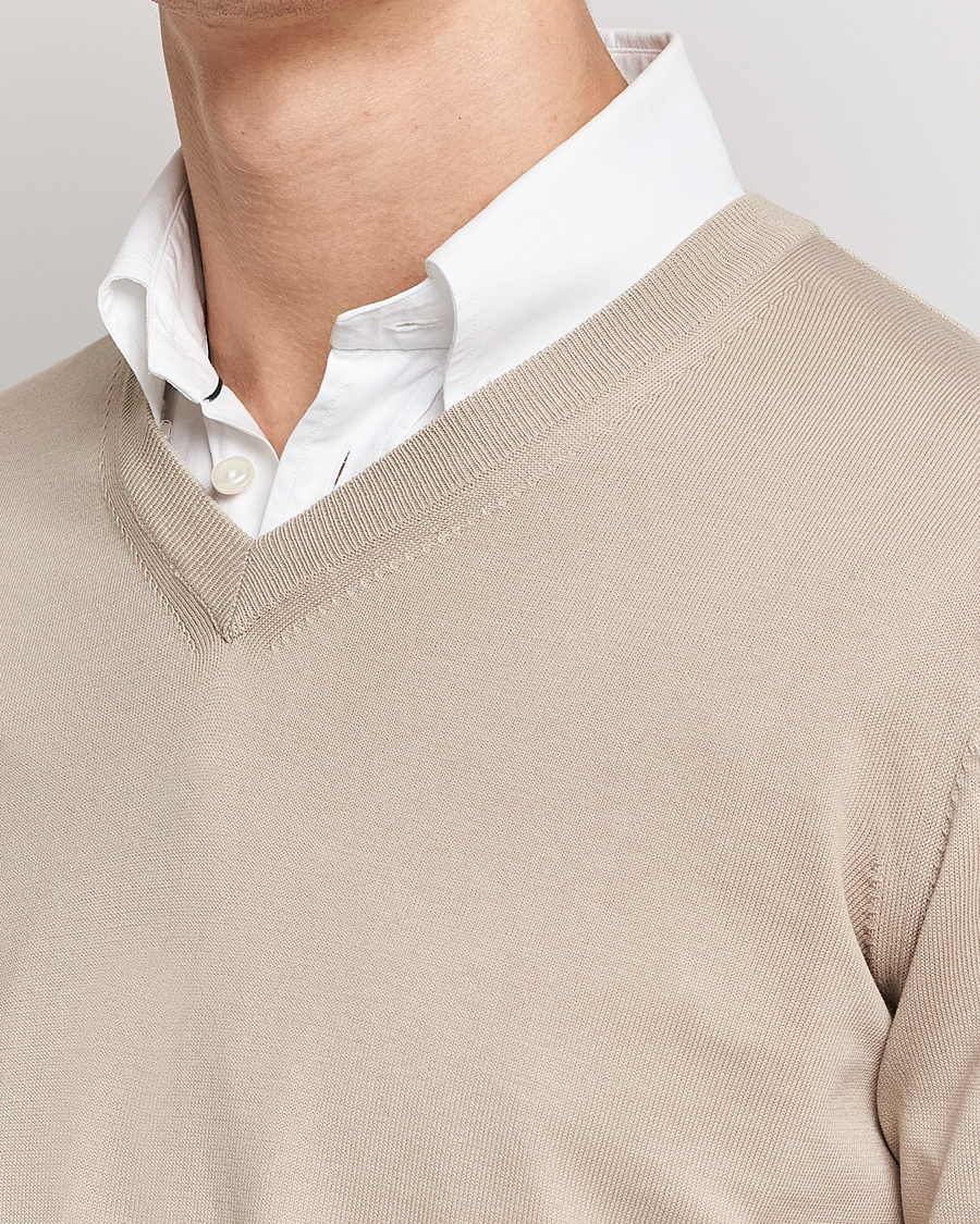Herre | Gensere | Canali | Cotton V-Neck Pullover Beige