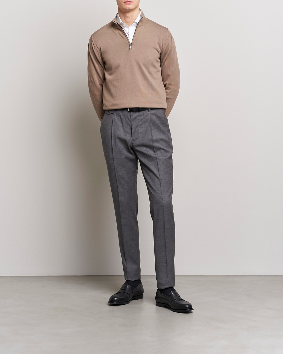 Herre | Gensere | Canali | Cotton Half Zip Sweater Brown