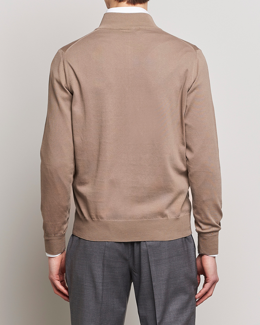 Herre | Gensere | Canali | Cotton Half Zip Sweater Brown
