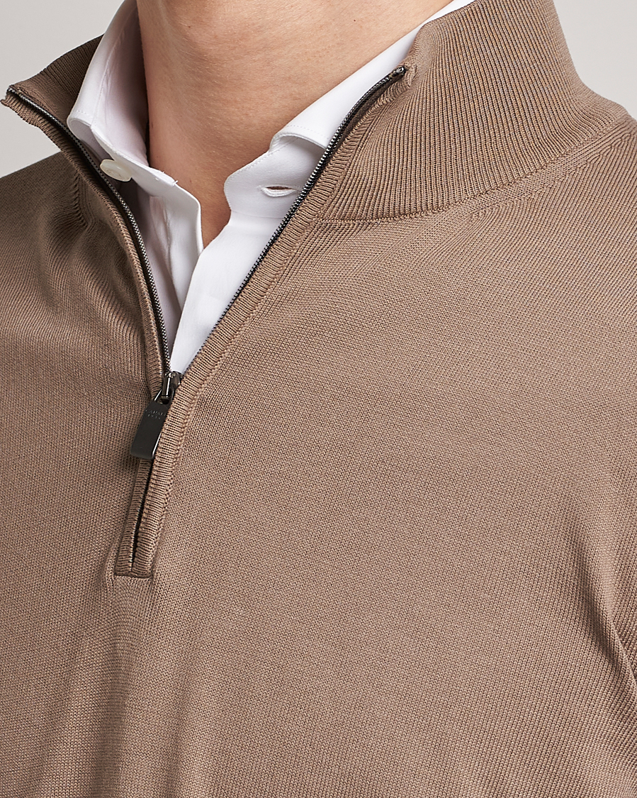 Herre | Gensere | Canali | Cotton Half Zip Sweater Brown
