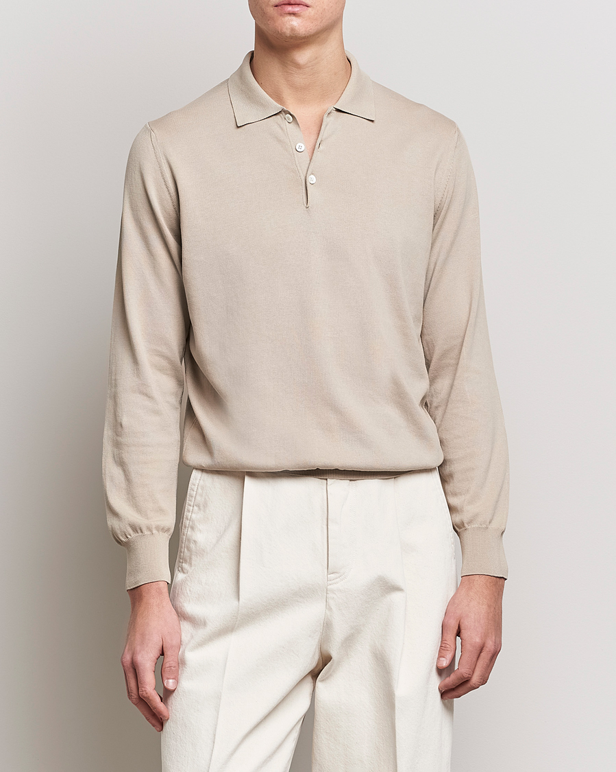 Herre |  | Canali | Cotton Long Sleeve Polo Beige