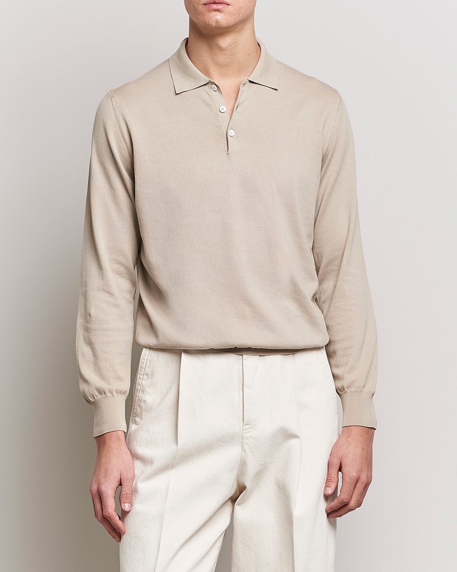 Herre | Klær | Canali | Cotton Long Sleeve Polo Beige