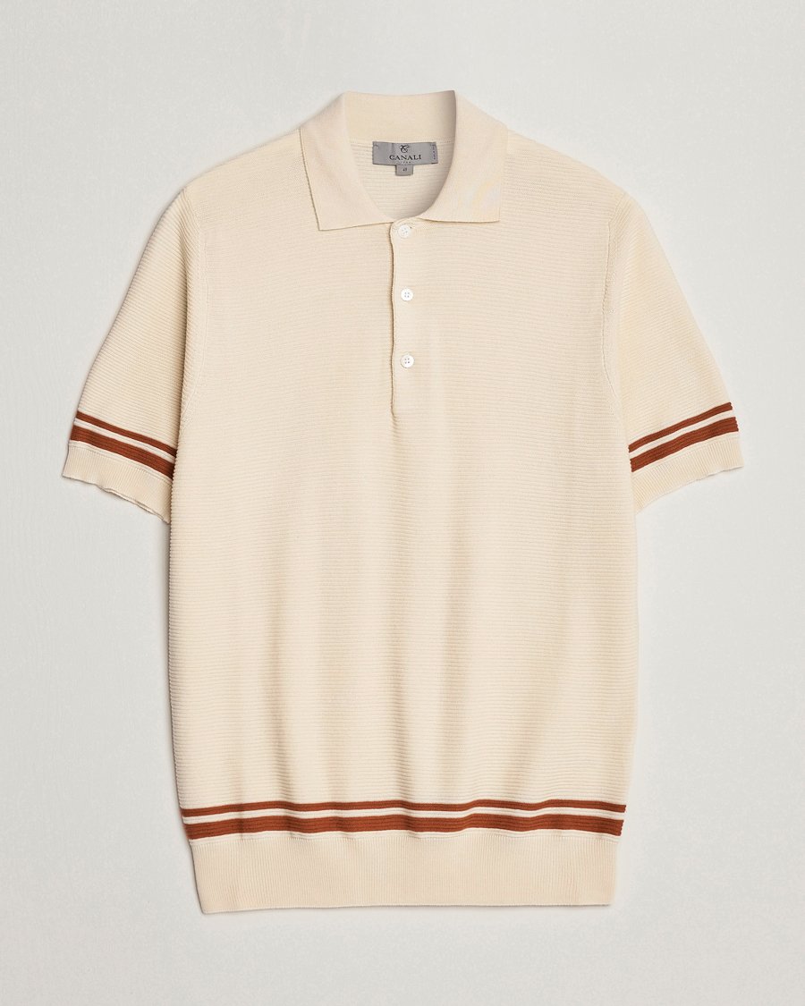 Herre | Gensere | Canali | Short Sleeve Knitted Polo Beige