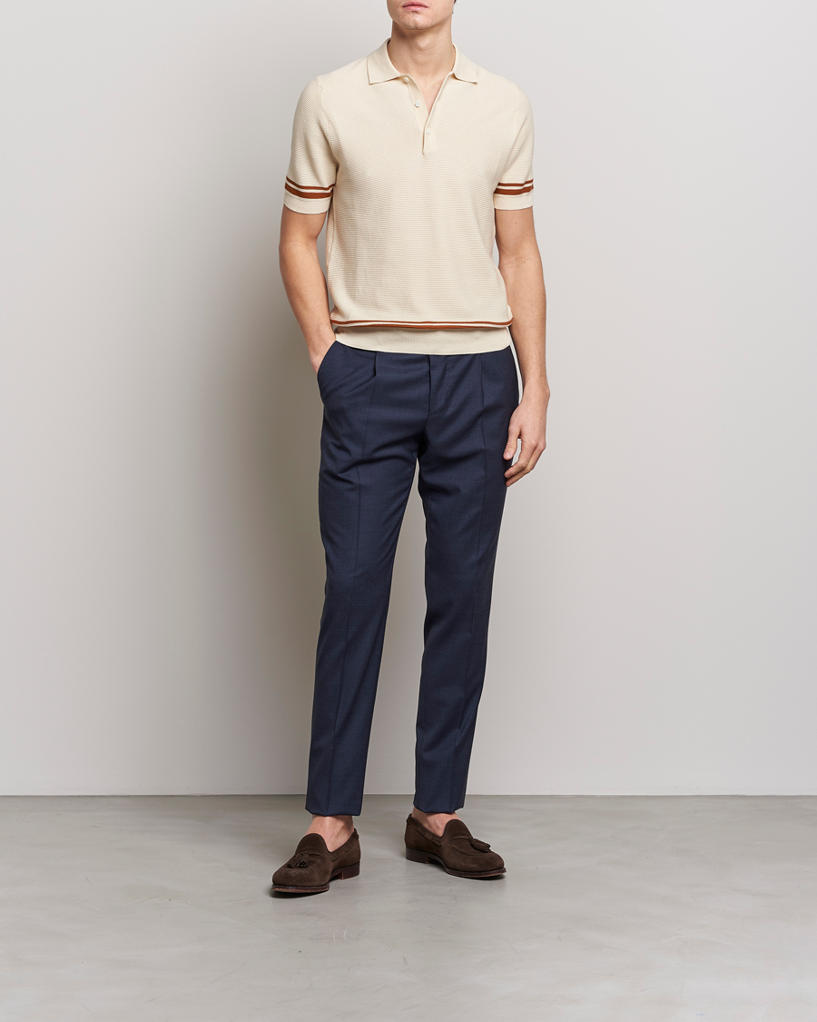 Herre | Gensere | Canali | Short Sleeve Knitted Polo Beige