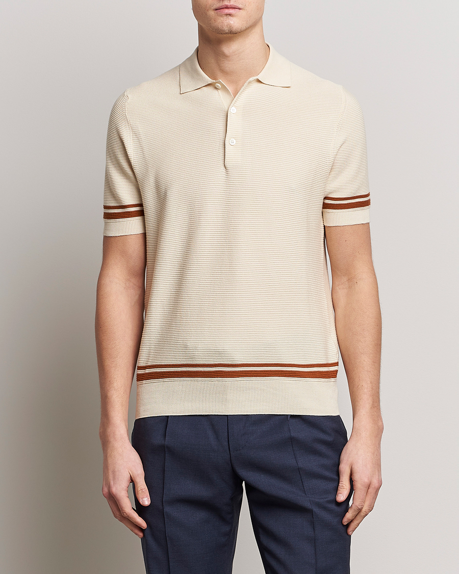 Herre |  | Canali | Short Sleeve Knitted Polo Beige