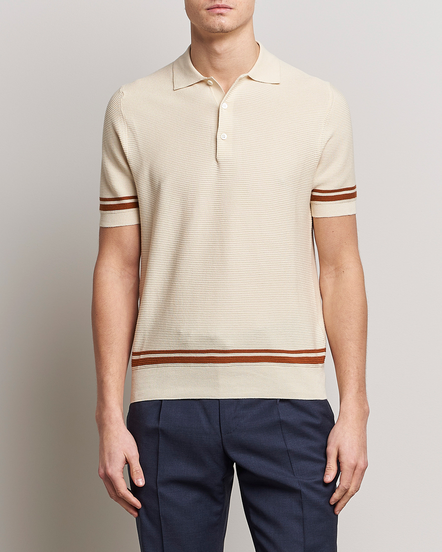 Herre | Gensere | Canali | Short Sleeve Knitted Polo Beige