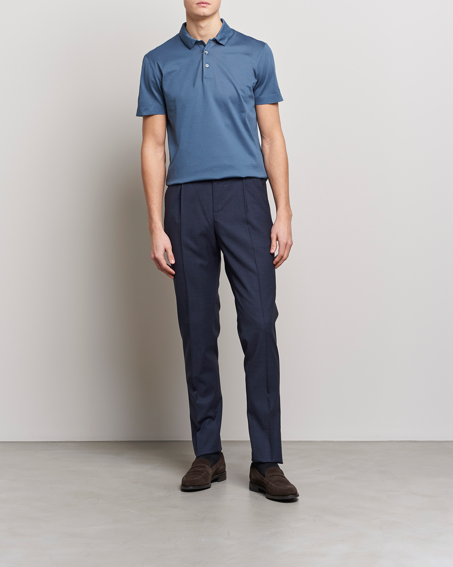 Herre | Pikéer | Canali | Short Sleeve Polo Pique Steel Blue