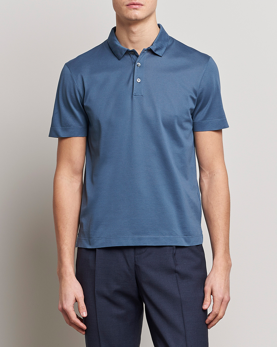 Herre | Pikéer | Canali | Short Sleeve Polo Pique Steel Blue