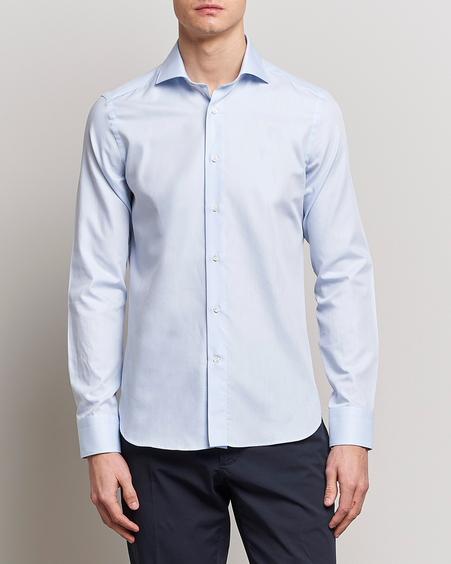 Herre | Mørk dress | Canali | Slim Fit Cotton Shirt Light Blue