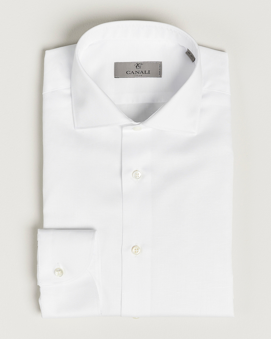 Herre | Skjorter | Canali | Slim Fit Linen Shirt White