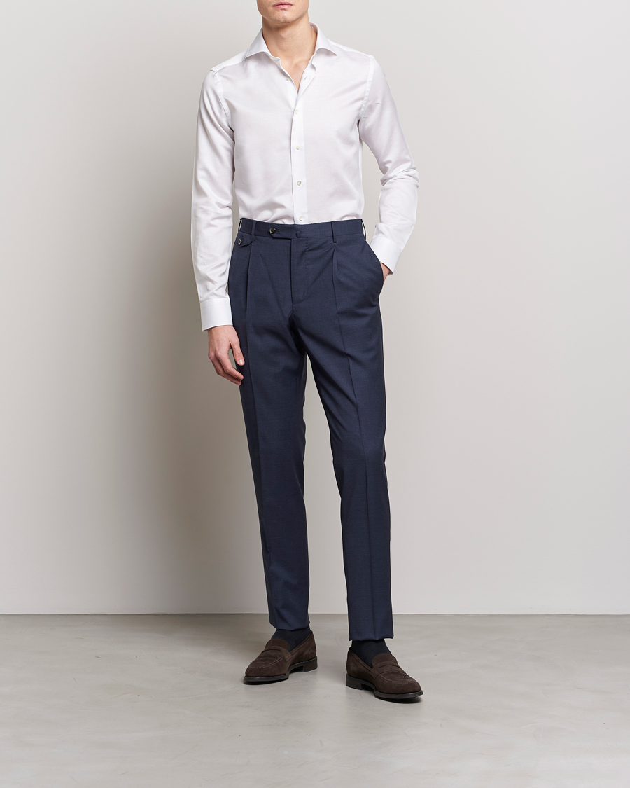 Herre | Skjorter | Canali | Slim Fit Linen Shirt White