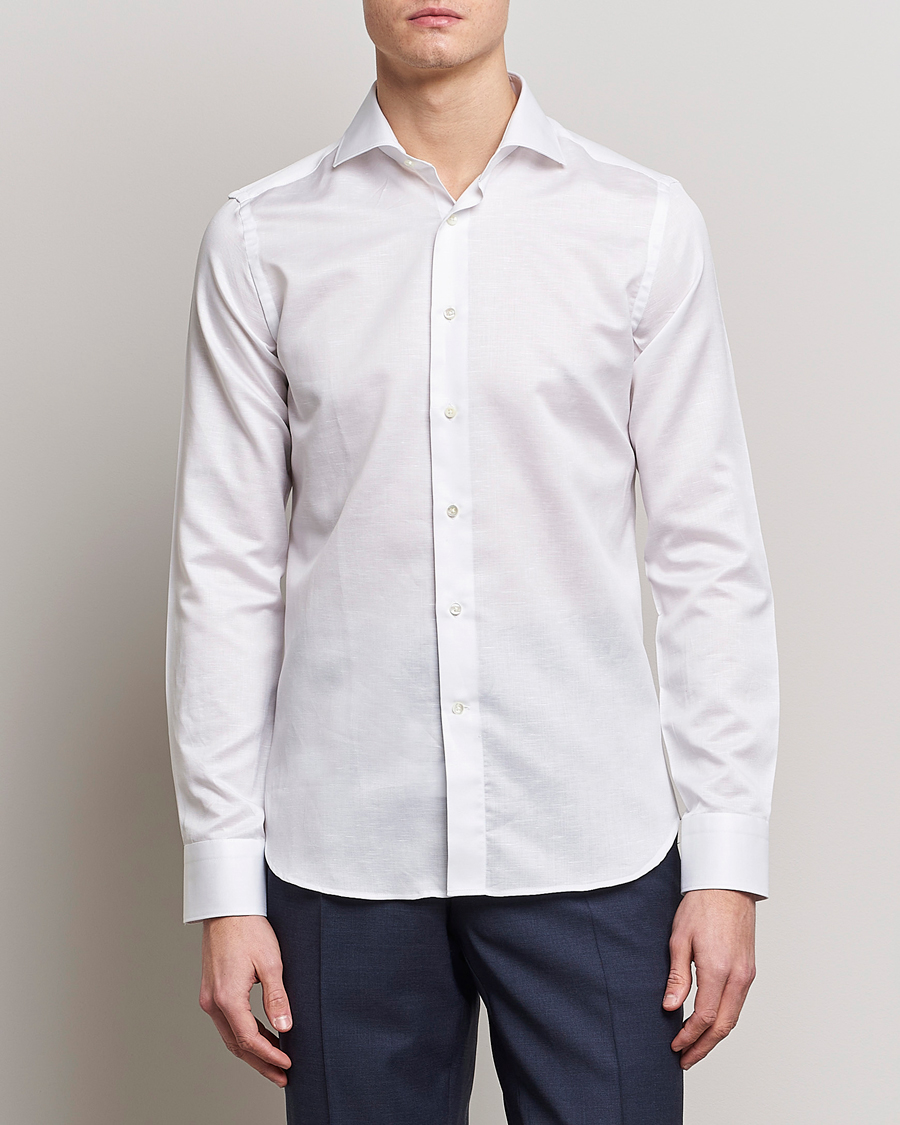 Herre | Quiet Luxury | Canali | Slim Fit Linen Shirt White