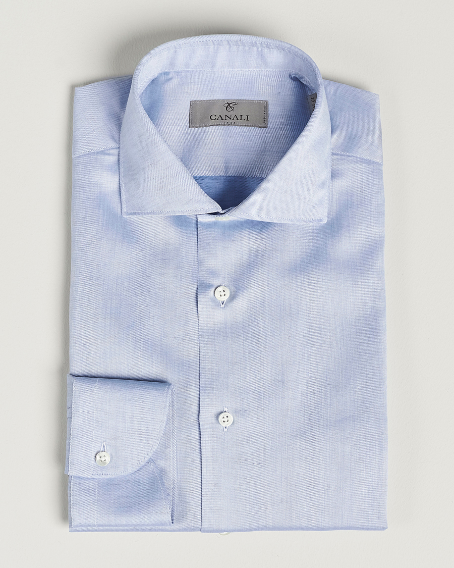 Herre | Skjorter | Canali | Slim Fit Linen Shirt Light Blue