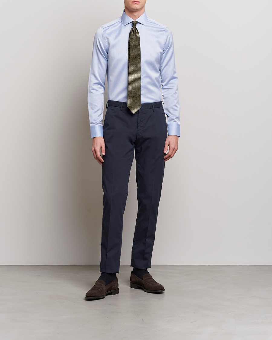 Herre | Skjorter | Canali | Slim Fit Linen Shirt Light Blue