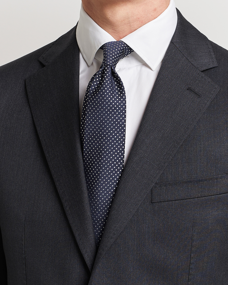 Herre | Canali Micro Dot Silk Tie Navy | Canali | Micro Dot Silk Tie Navy