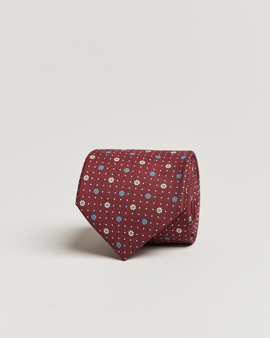 Herre | Canali Printed Flower Silk Tie Burgundy | Canali | Printed Flower Silk Tie Burgundy