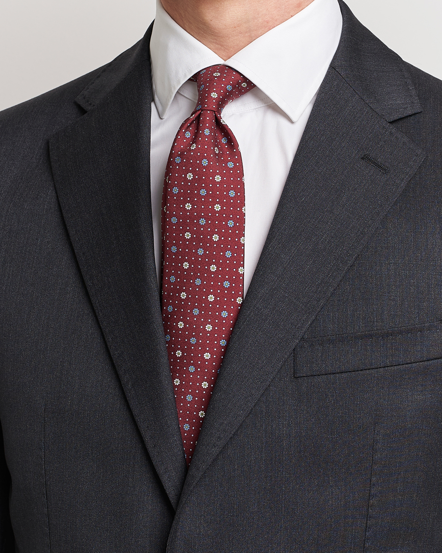 Herre | Canali Printed Flower Silk Tie Burgundy | Canali | Printed Flower Silk Tie Burgundy