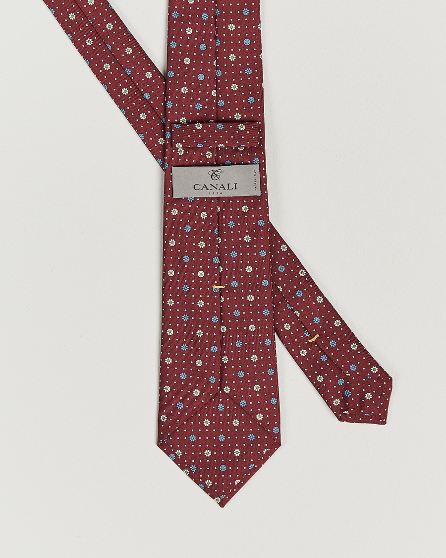 Herre | Canali Printed Flower Silk Tie Burgundy | Canali | Printed Flower Silk Tie Burgundy