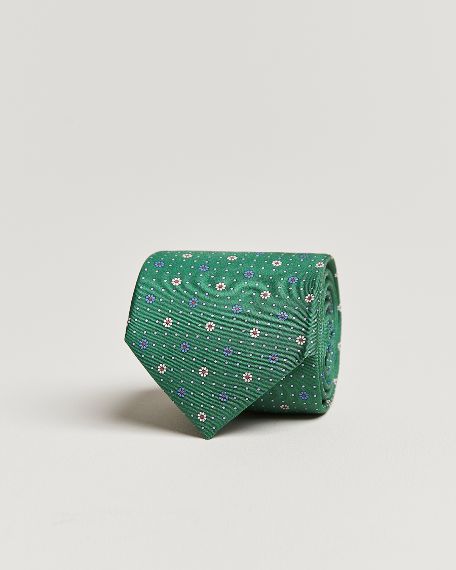 Herre | Canali Printed Flower Silk Tie Green | Canali | Printed Flower Silk Tie Green