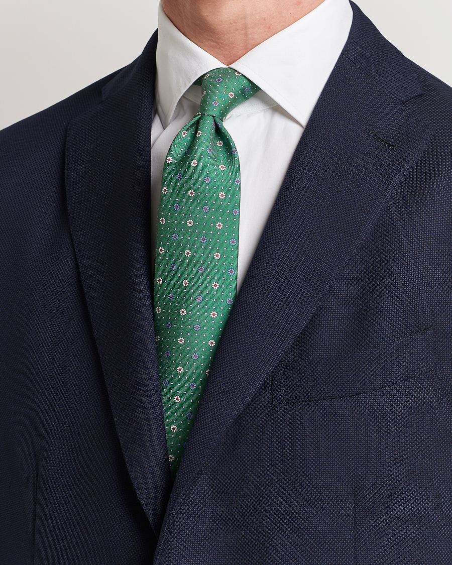 Herre | Slips | Canali | Printed Flower Silk Tie Green