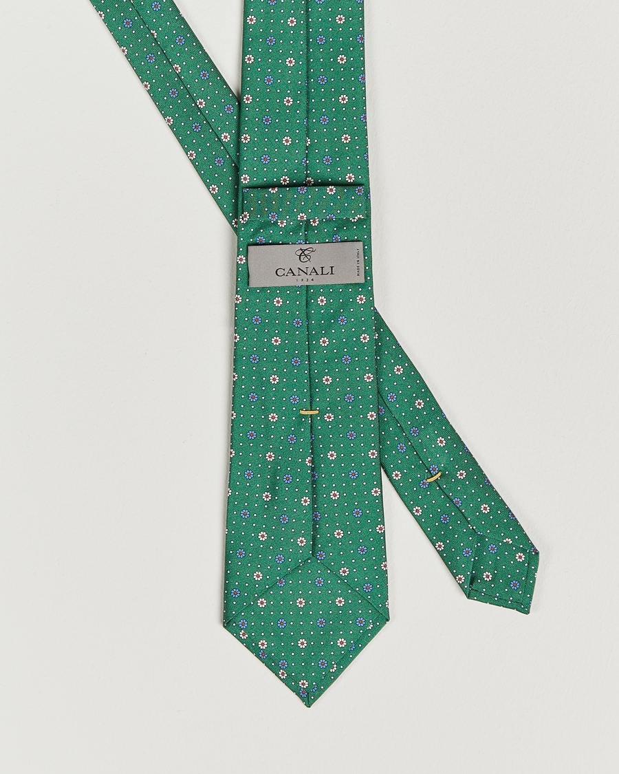 Herre | Canali Printed Flower Silk Tie Green | Canali | Printed Flower Silk Tie Green
