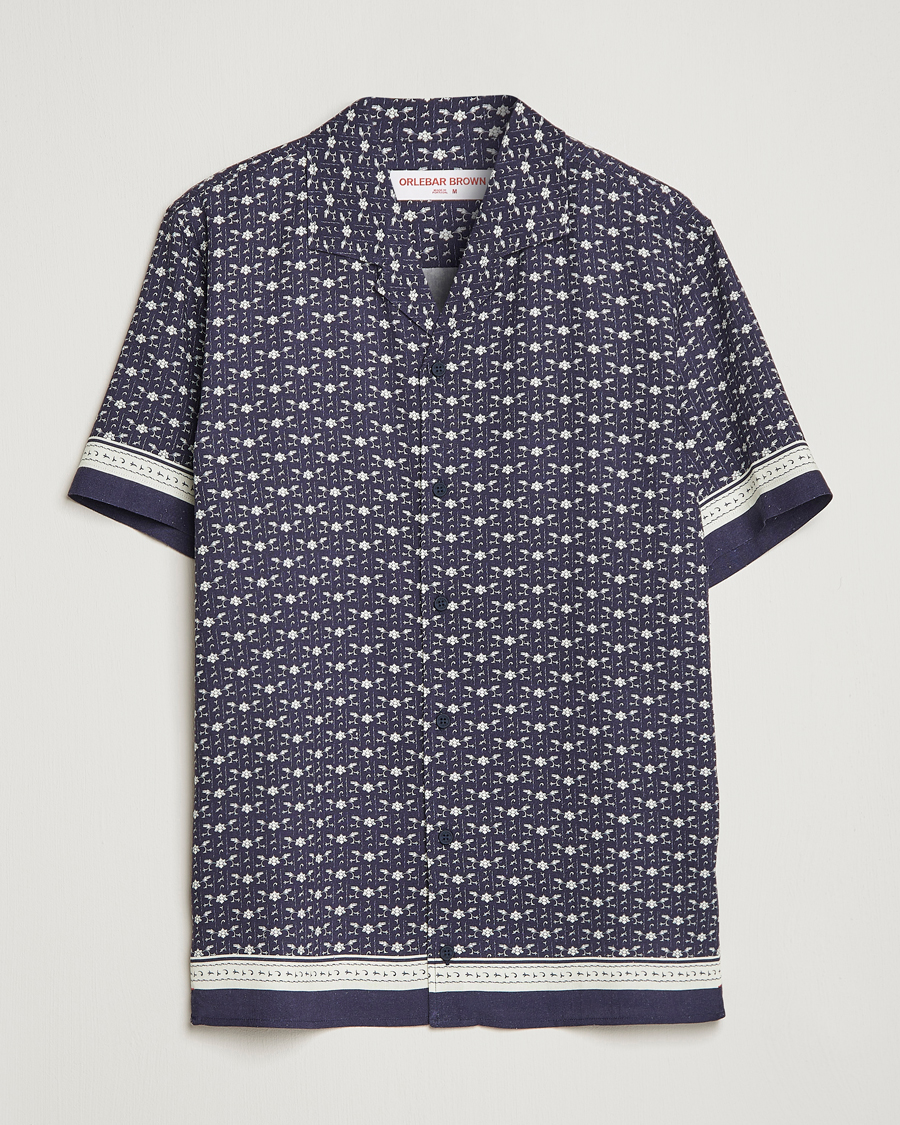 Herre | Skjorter | Orlebar Brown | Hibbert Bandana Viscose/Linen Shirt Dark Sapphire