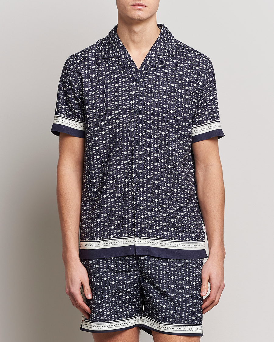 Herre | Skjorter | Orlebar Brown | Hibbert Bandana Viscose/Linen Shirt Dark Sapphire